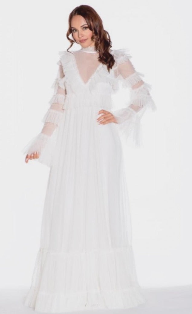 Elevated Elegance long sleeve tulle tiered gown