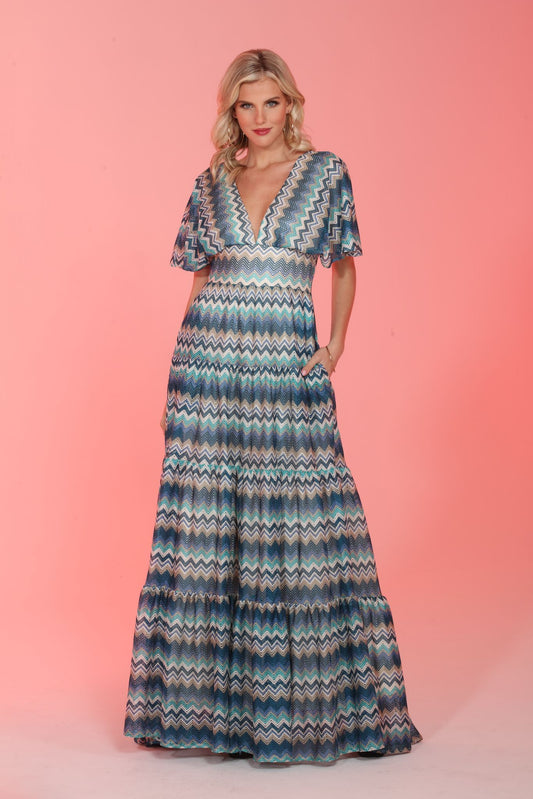 *Pre-Order Alina Missoni print plunging neck maxi dress with pockets