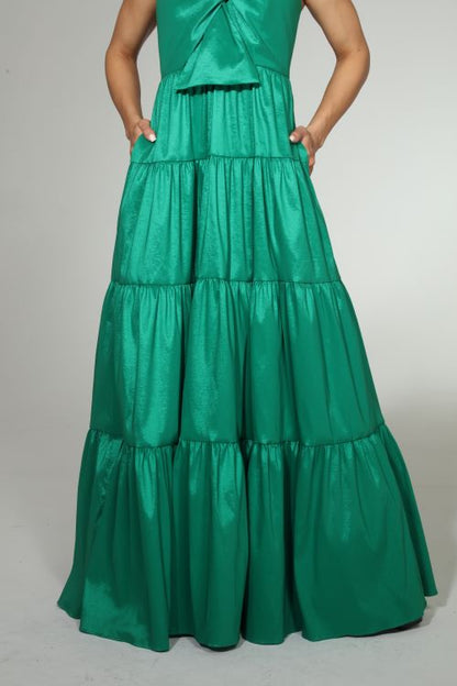 *Pre-Order Linda one shoulder bow taffeta maxi dress with pockets