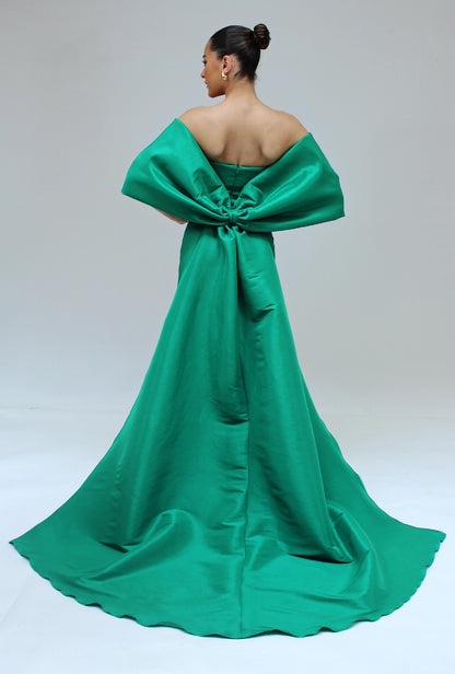 *Pre-order Lilian Asymmetrical strapless gown with detachable bow cape