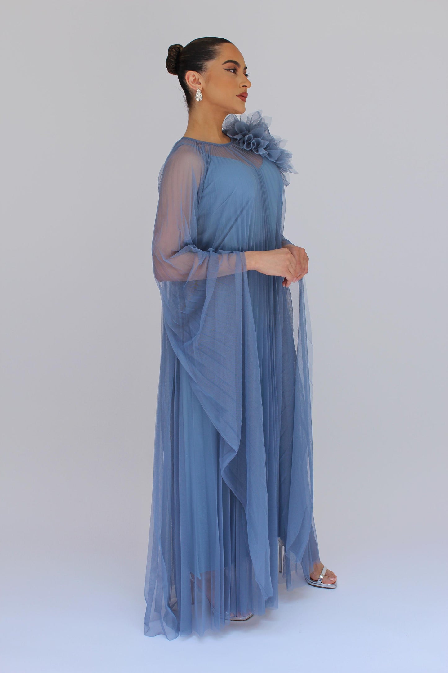 *Pre-Order Elegant event flower detail pleated tulle dress