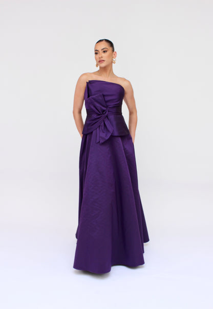 *Pre-Order Gia strapless bow peplum gown