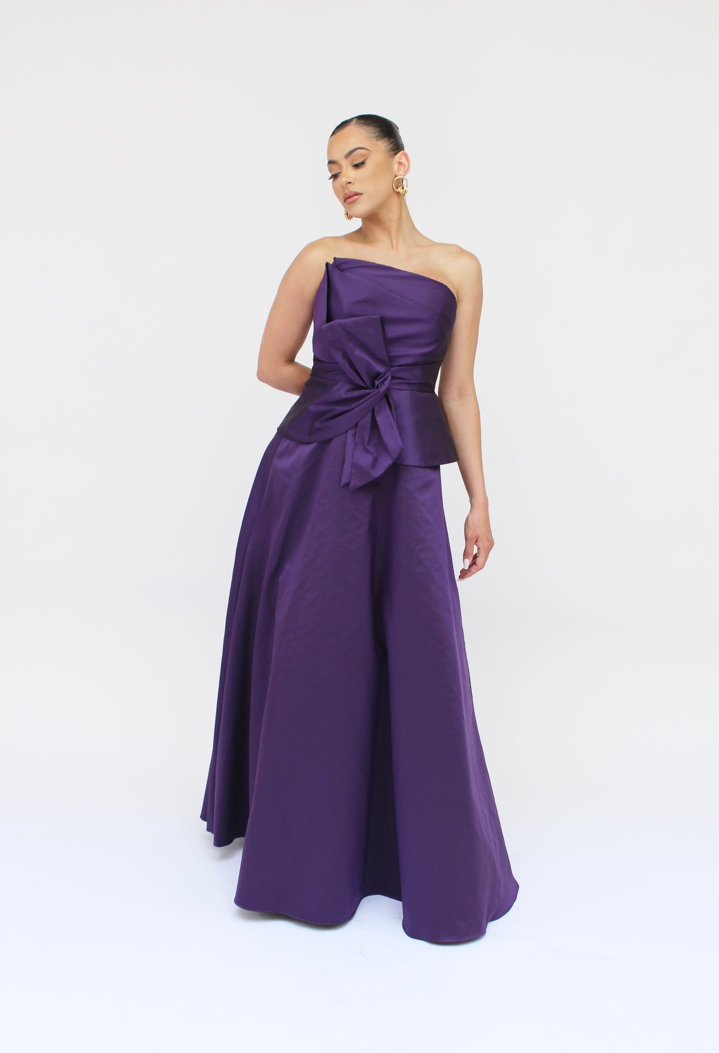 *Pre-Order Gia strapless bow peplum gown