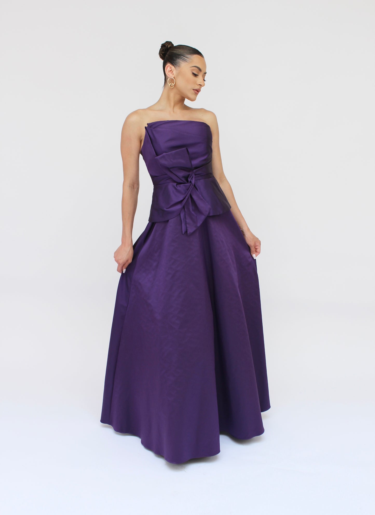 *Pre-Order Gia strapless bow peplum gown