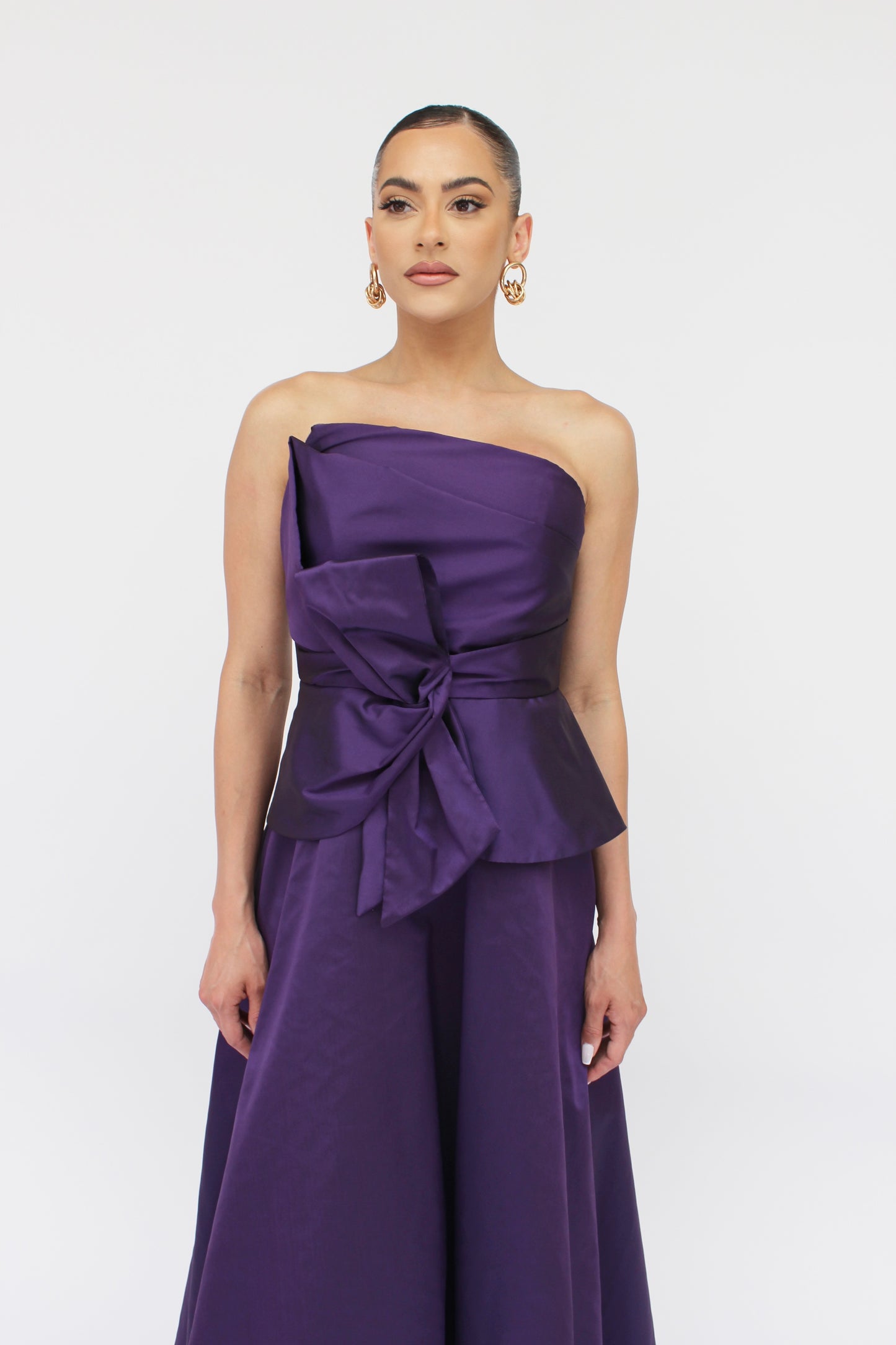 *Pre-Order Gia strapless bow peplum gown