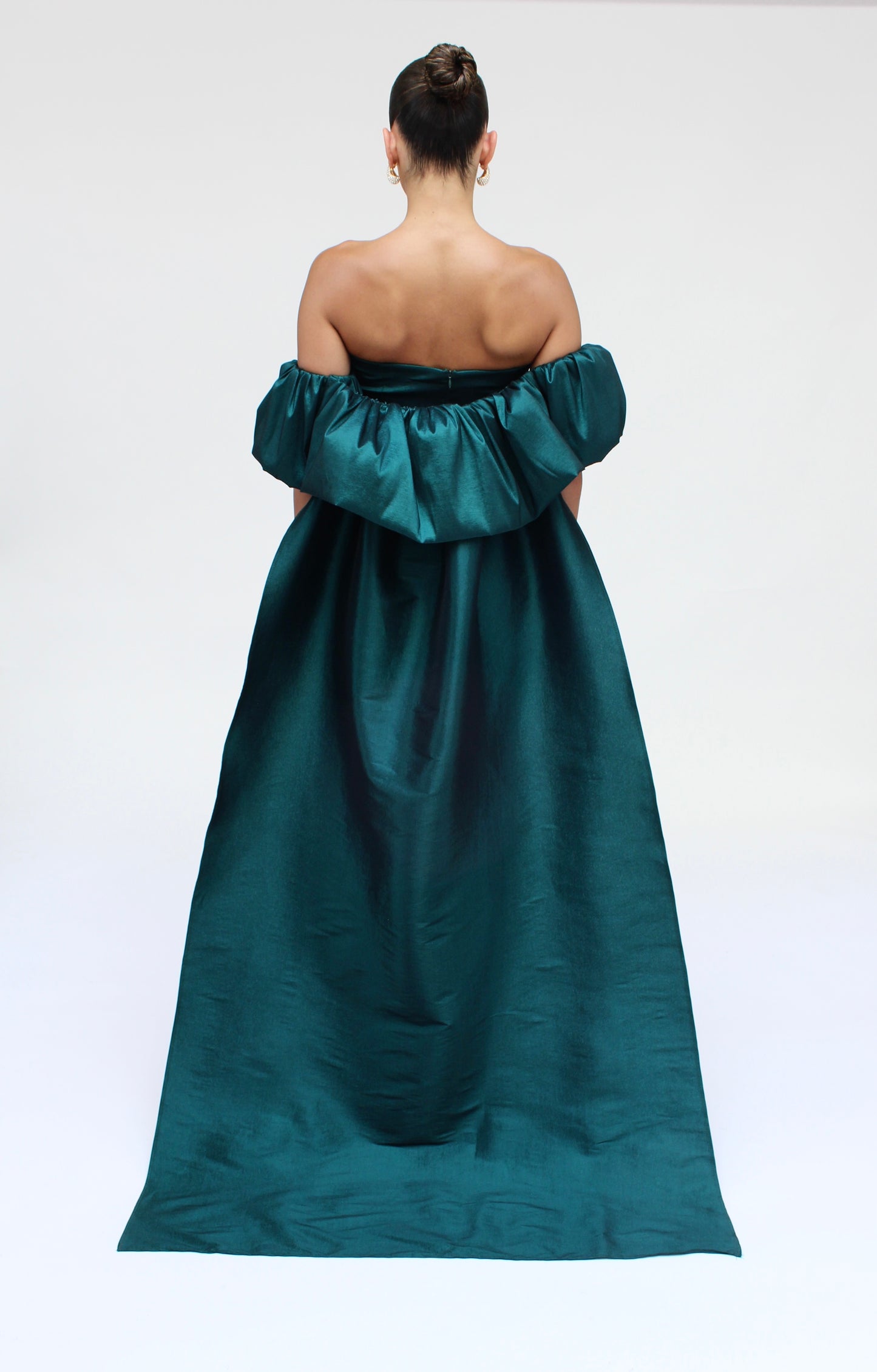 Special Entrance strapless taffeta gown with detachable cape