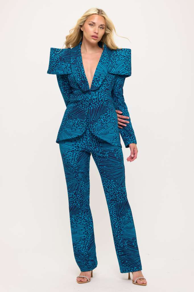 Sculpted shoulders power suit jacket and pants two-piece set
