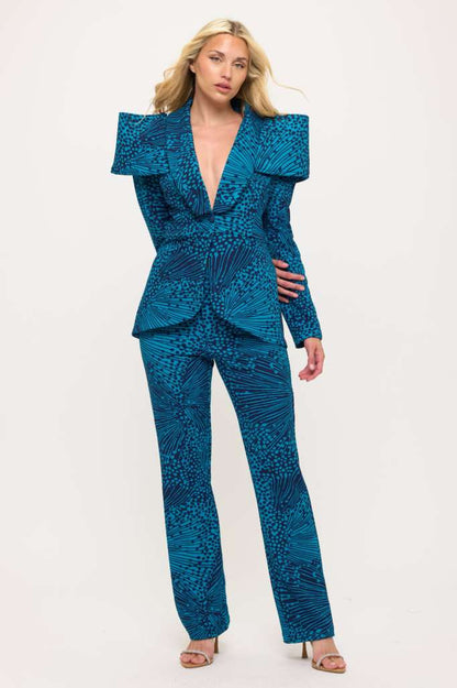 Sculpted shoulders power suit jacket and pants two-piece set