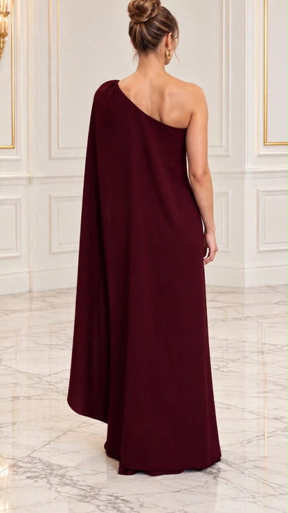 One shoulder draped back maxi