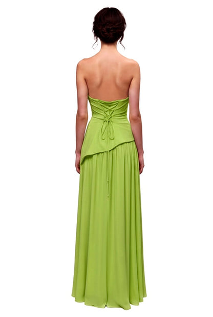 Strapless corset asymetrical peplum dobby slit gown and matching scarf