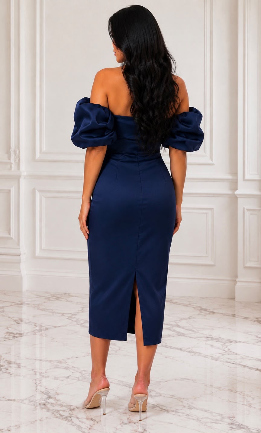 Off the shoulder taffeta midi dress