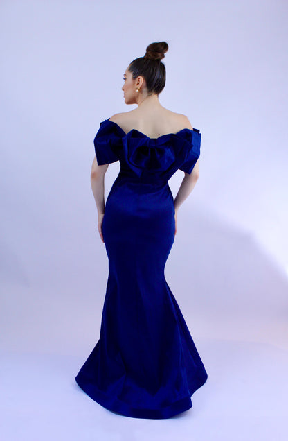 Jackie taffeta off shoulder bow detail mermaid gown