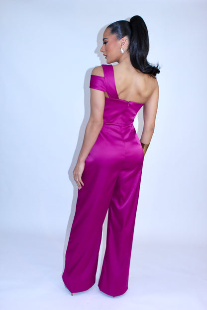 Silky one shoulder cut-out jumpsuit