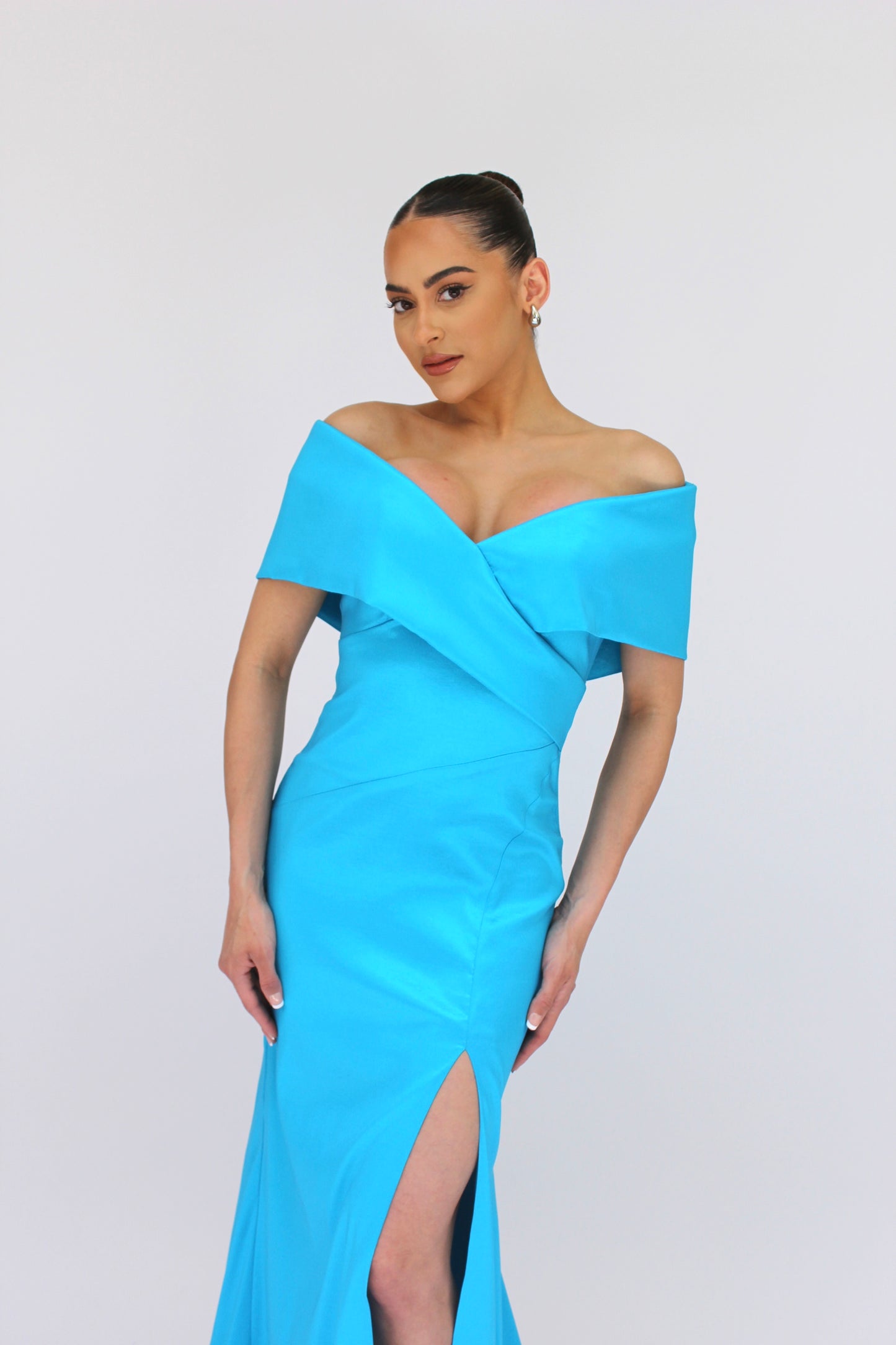 Iconic elegance off shoulder gown