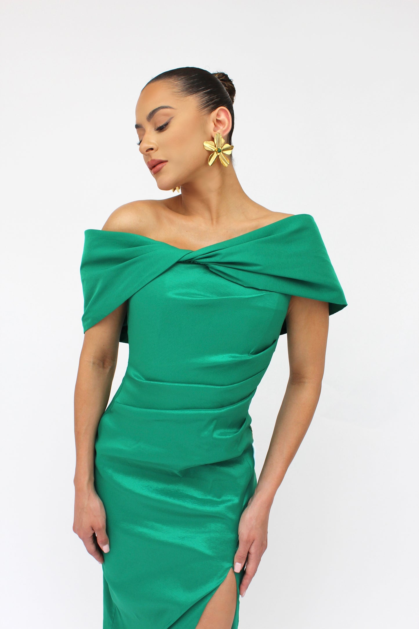 Good Evening off shoulder side slit gown