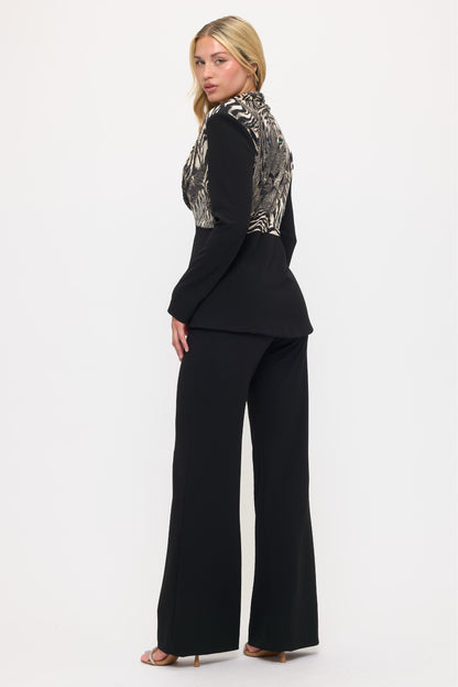 Bold tiger print jacket and high waisted pants suit set