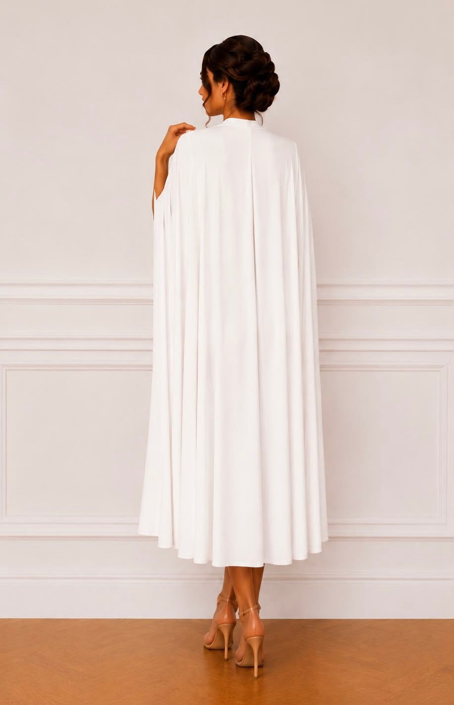 Strapless midi dress with matching cape jacket set