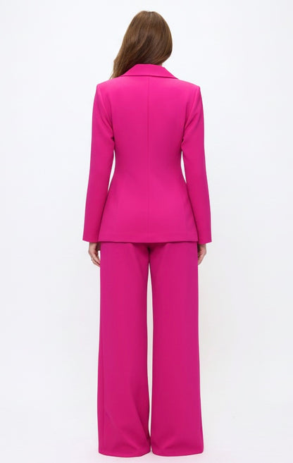 Textured crepe vest jacket and pants suit set