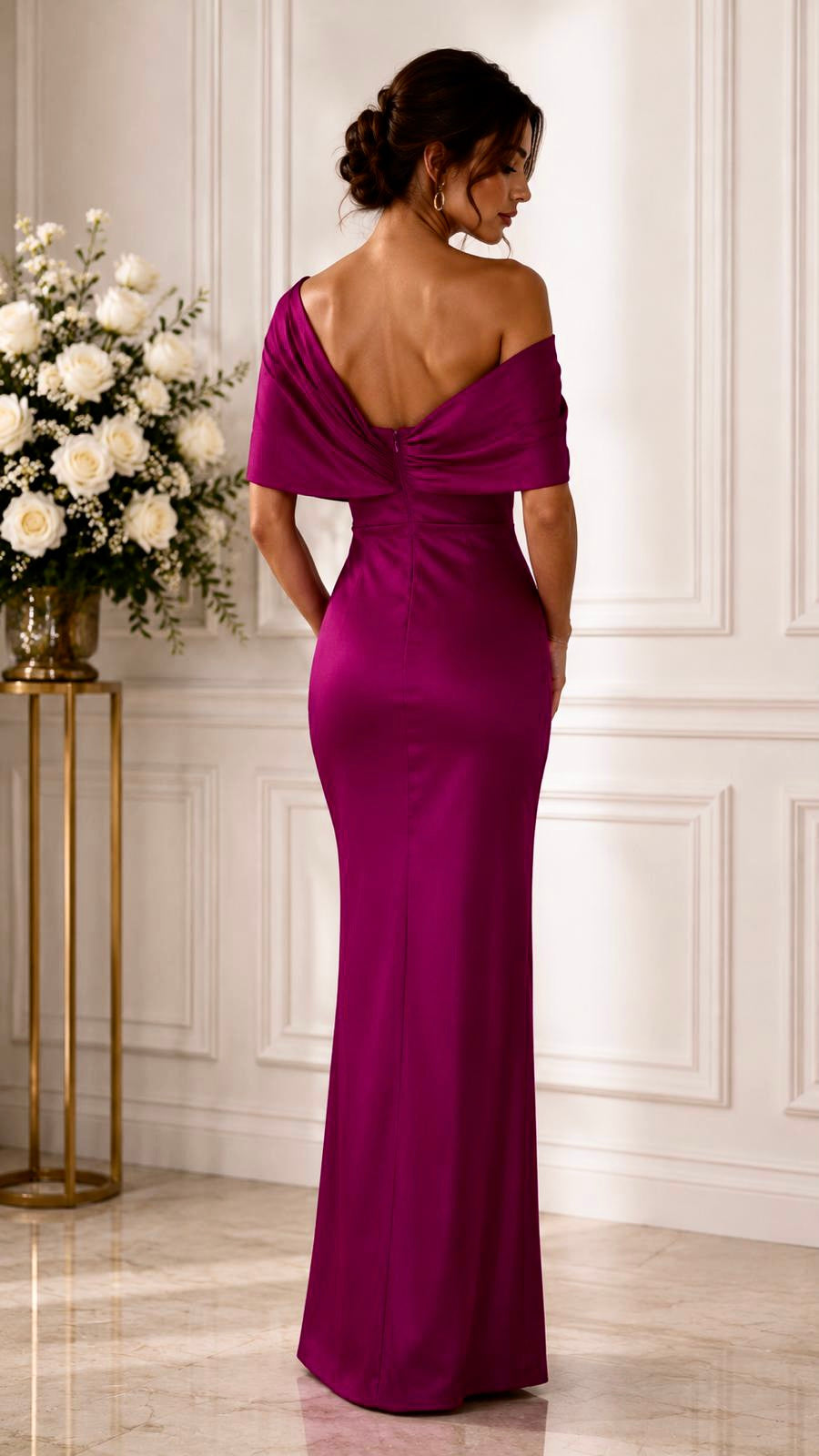 Good Evening off shoulder side slit gown