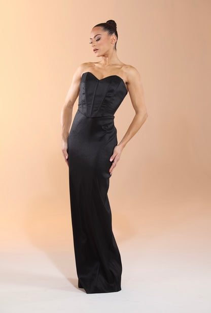 Sweetheart corset strapless gala slit back gown