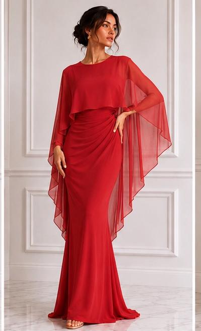 Chiffon maxi & detachable cape set