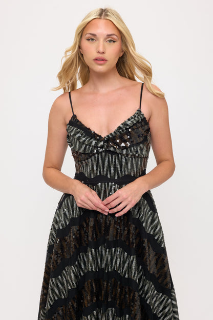 Spaghetti strap two-toned sequin gown