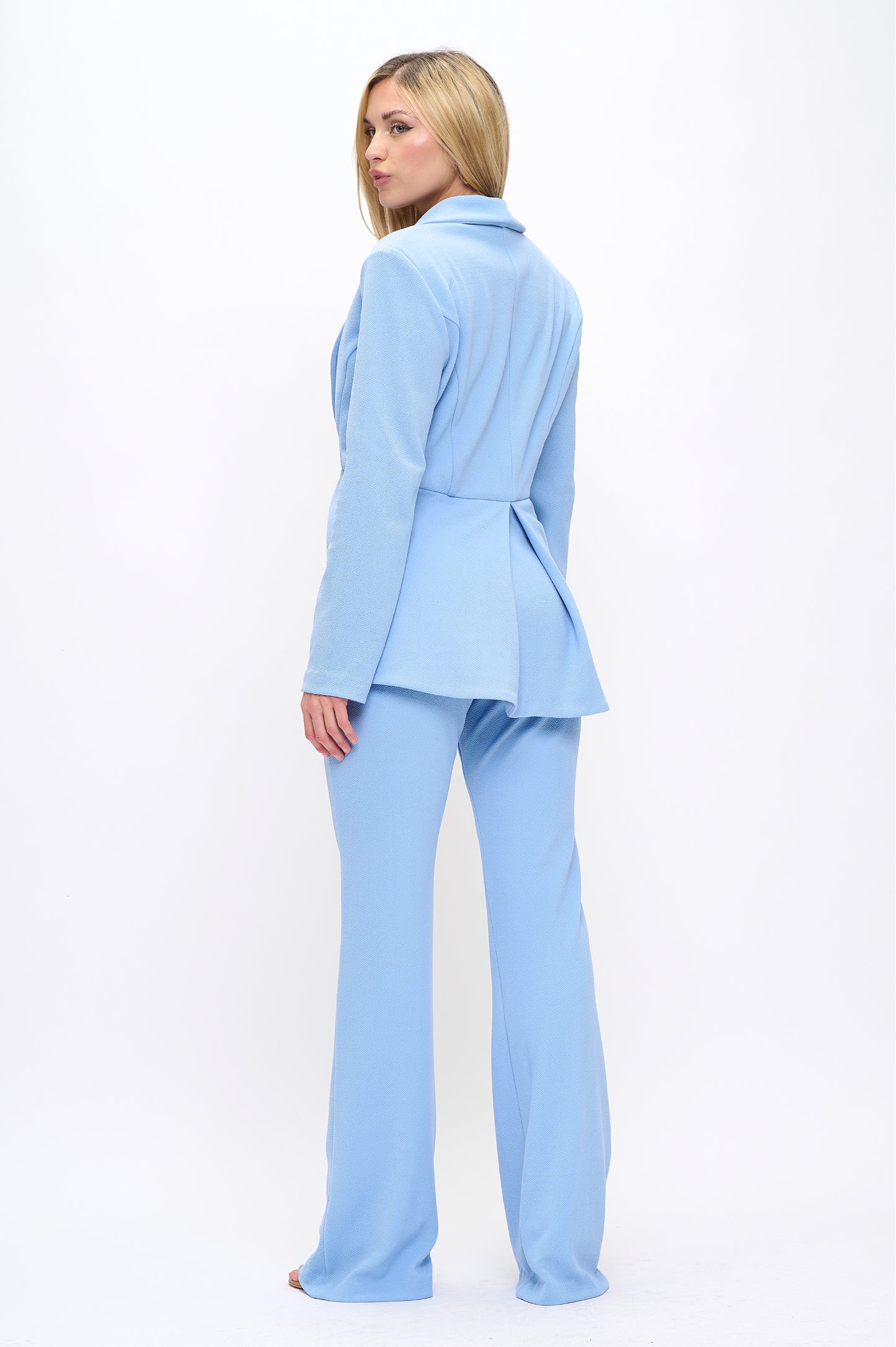 Textured crepe flare jacket and high waisted pants suit
