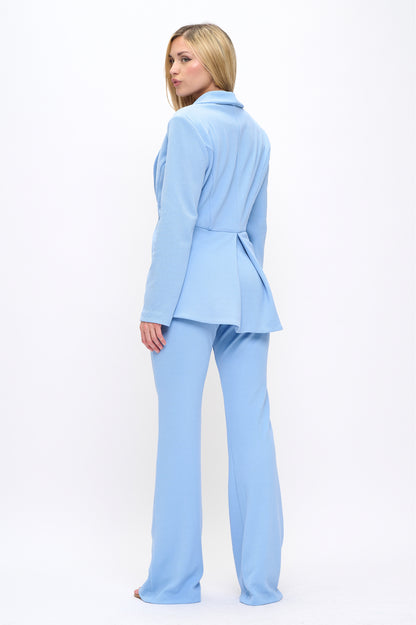 Textured crepe flare jacket and high waisted pants suit