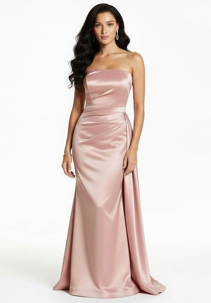 Strapless taffeta asymmetrical back detail gown