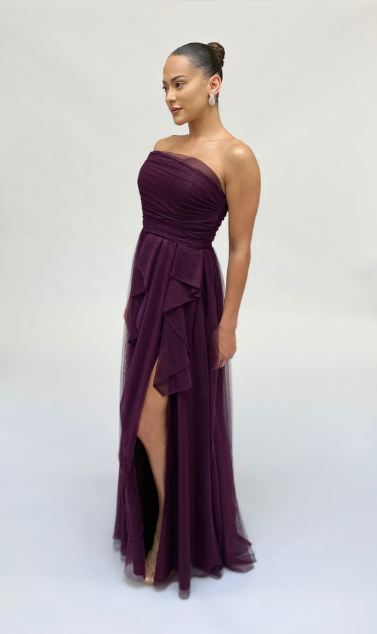 *Pre-Order asymmetrical strapless tulle gown