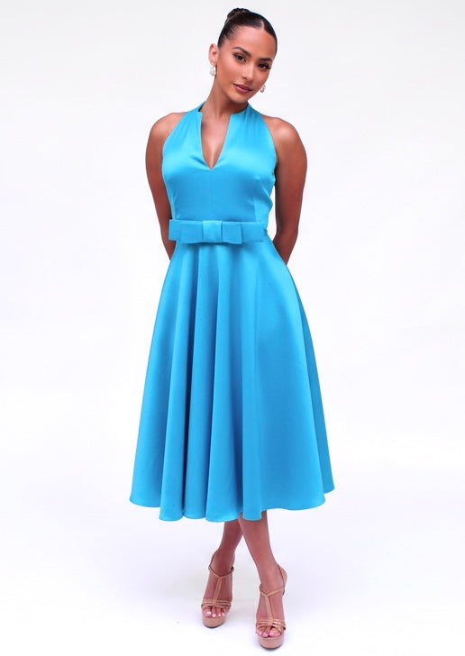 Delicate bow taffeta A-line midi dress