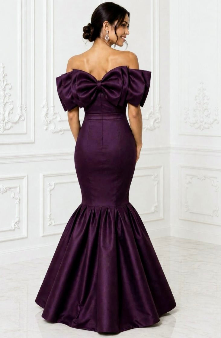Exquisite taffeta off shoulder bow evening gown