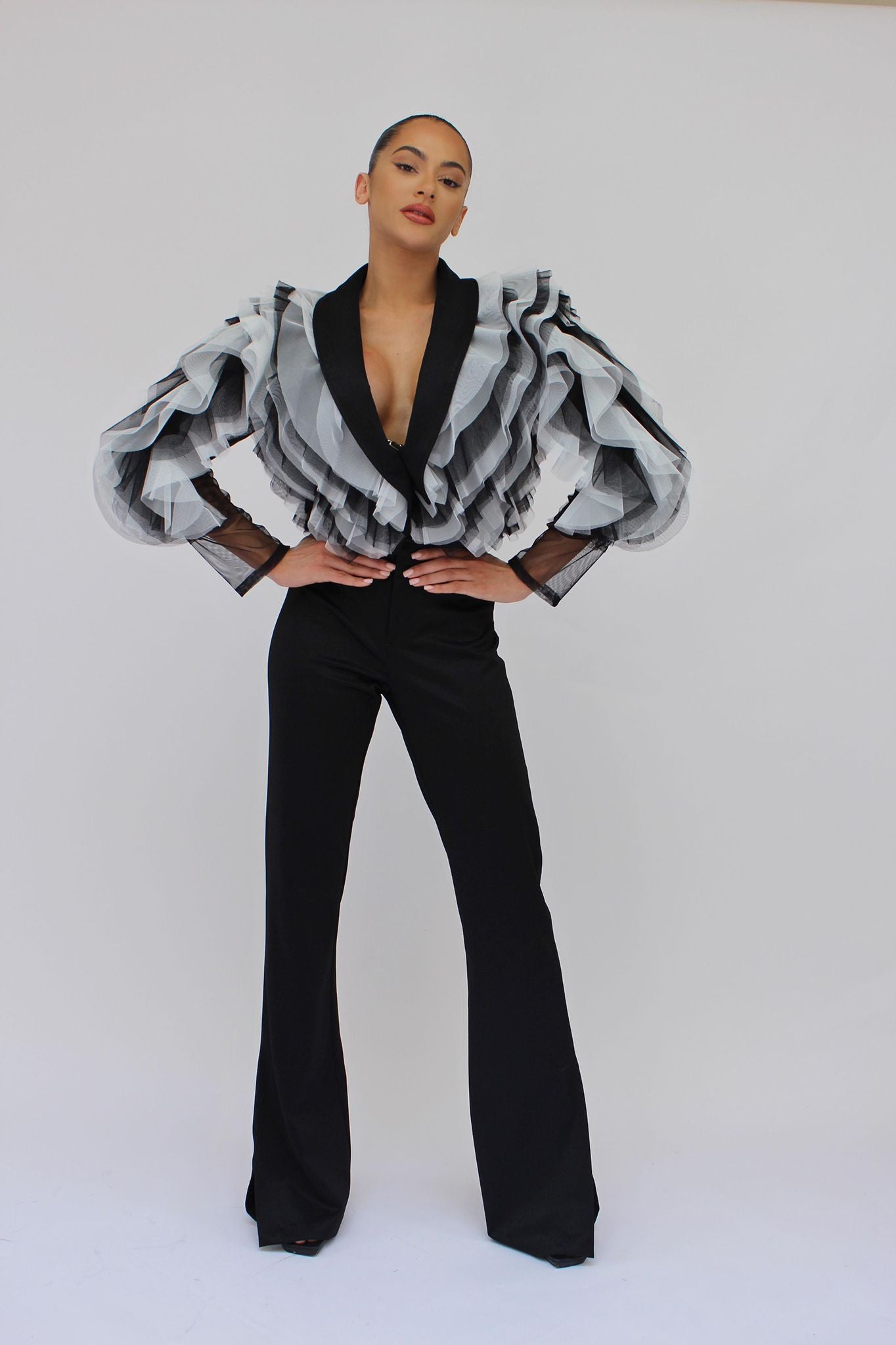 *Pre-Order Tulle bolero It girl jacket and split pants set