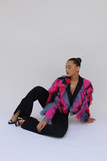 *Pre-Order Tulle bolero It girl jacket and split pants set