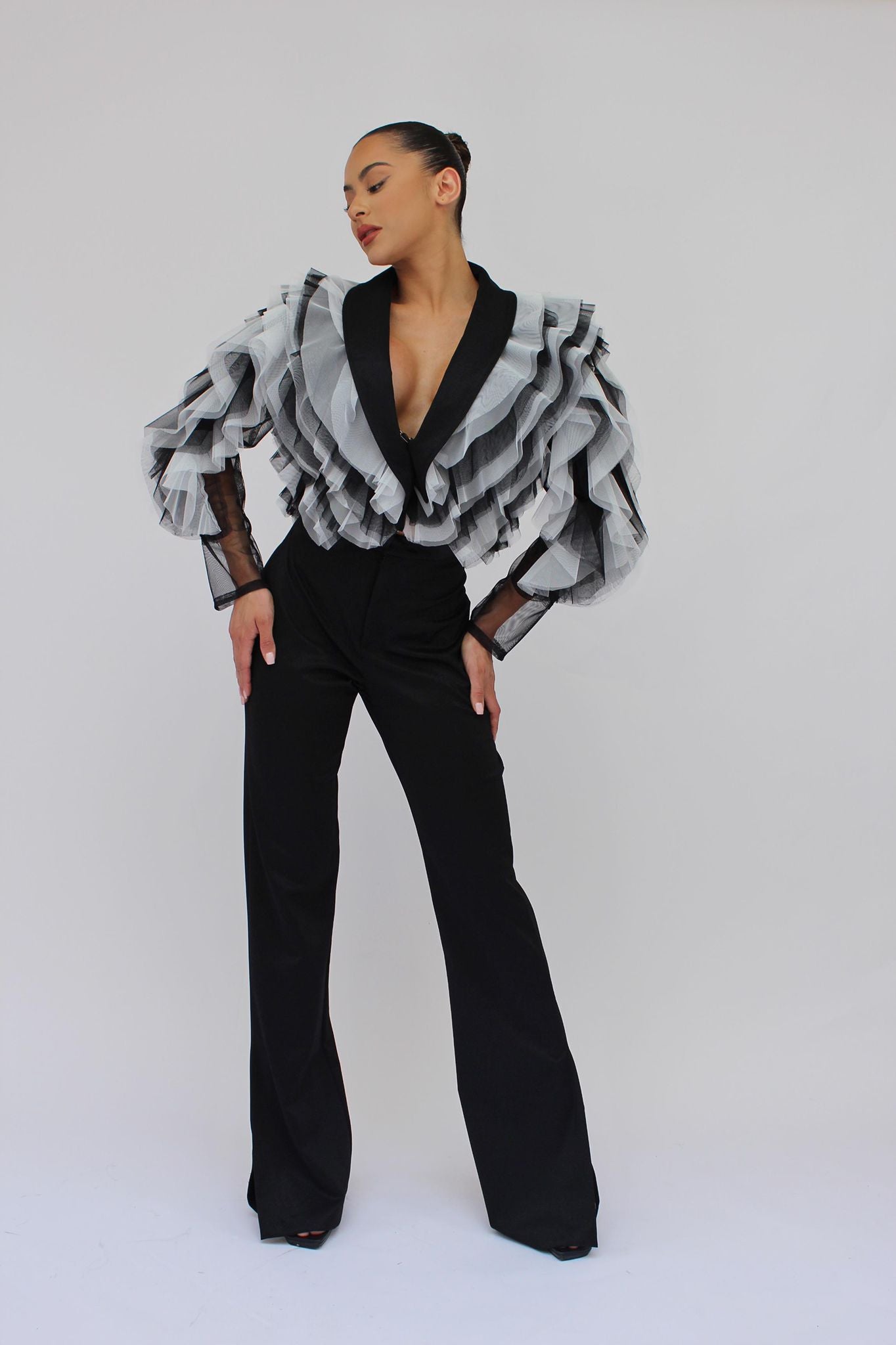 *Pre-Order Tulle bolero It girl jacket and split pants set