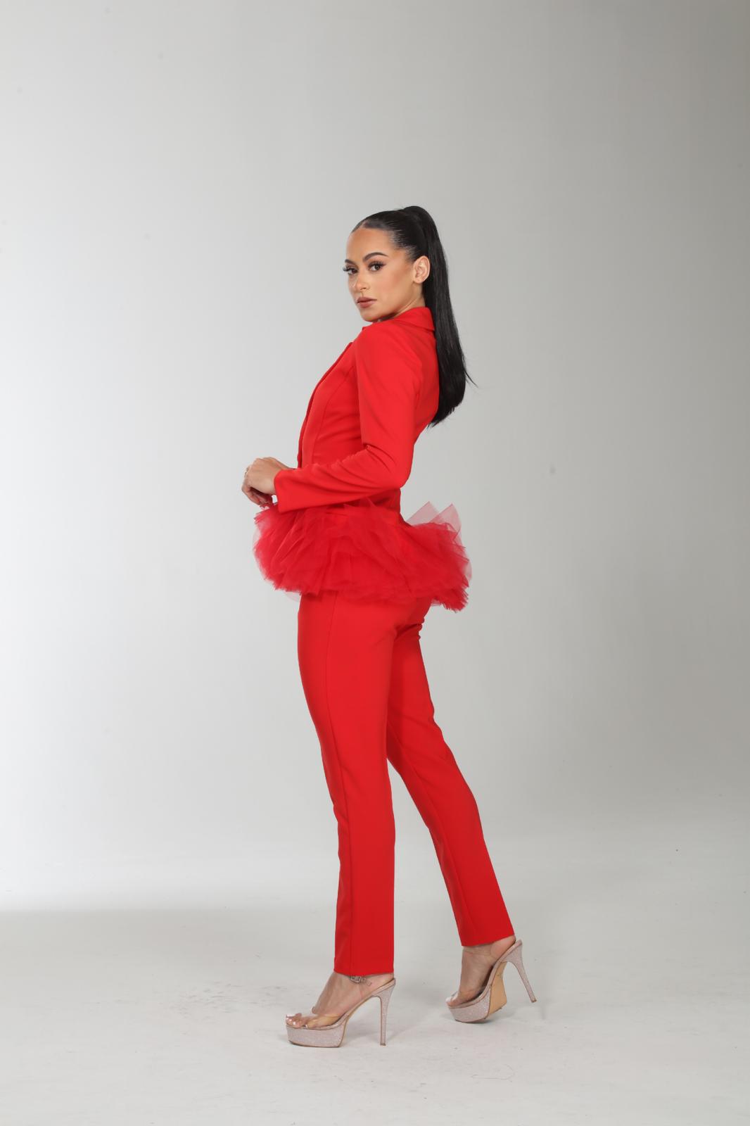 Tulle contrast jacket and pants suit set