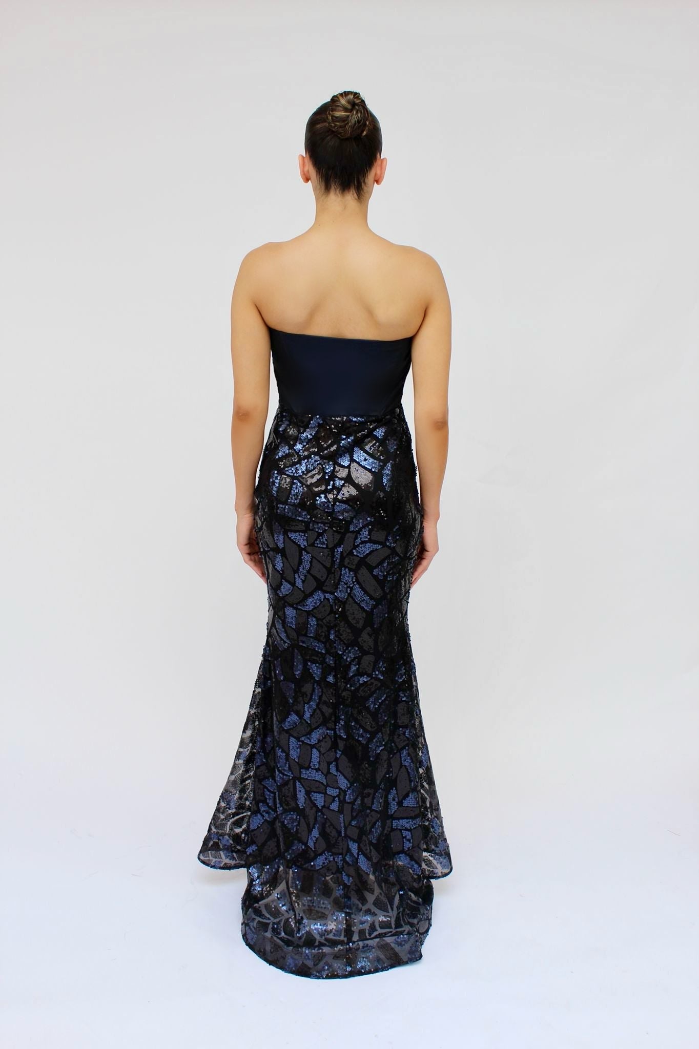 *Pre-Order strapless black and blue sequin mermaid gown