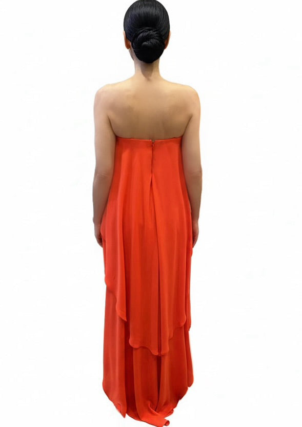 Strapless dobby high-low layered top and high waisted pants with pockets set