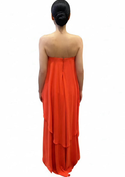 Strapless dobby high-low layered top and high waisted pants with pockets set