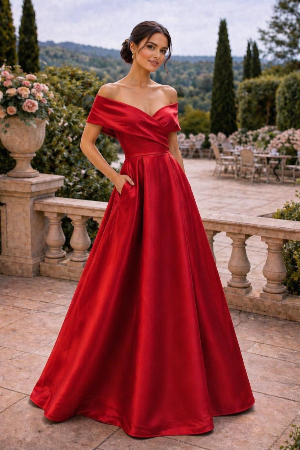 Off the shoulder taffeta ball gown