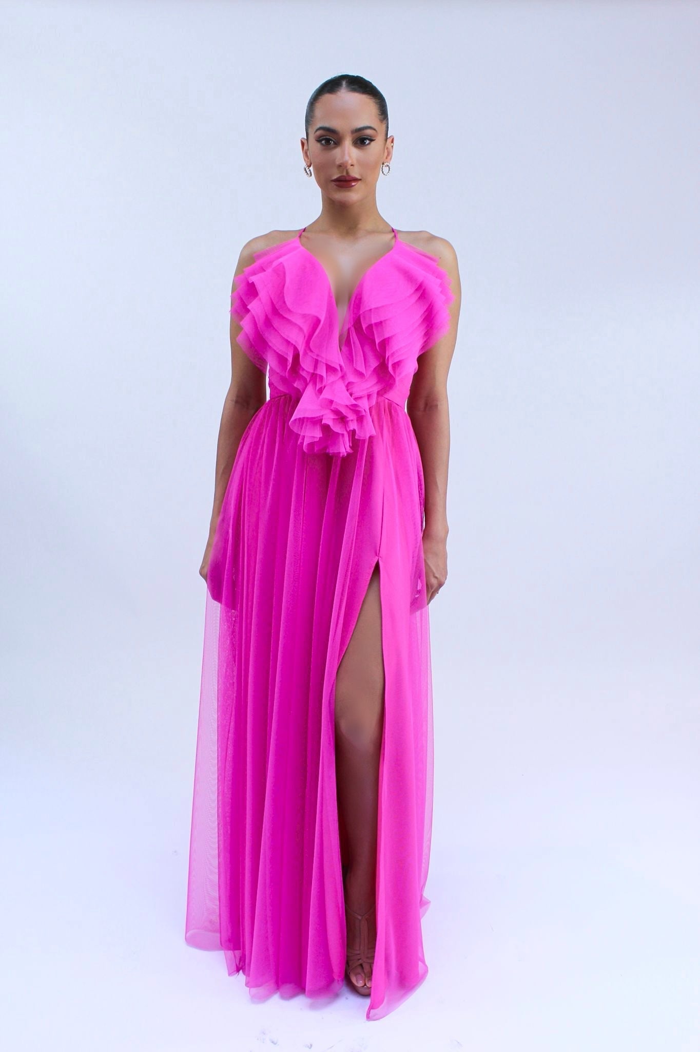 Heart shape soft ruffle tulle slit maxi dress Red / Medium Heart shape soft ruffle tulle slit maxi dress Red / Medium