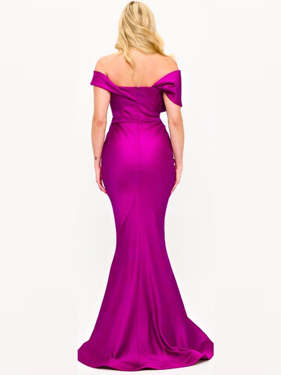 Off shoulder stretch taffeta hourglass gown