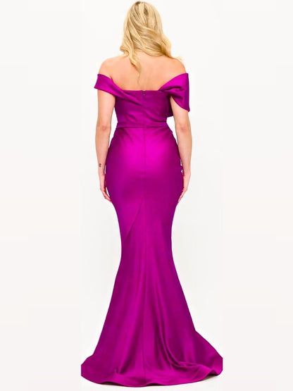 Off shoulder stretch taffeta hourglass gown