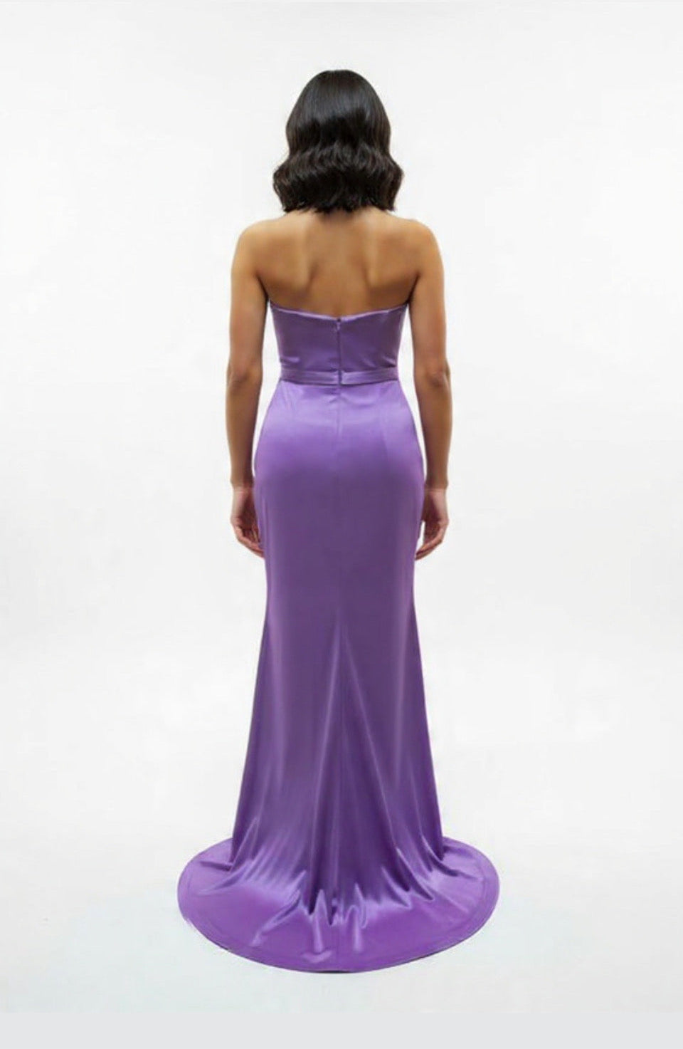 Strapless cascading drape gown