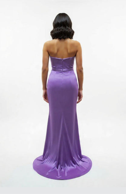 Strapless cascading drape gown