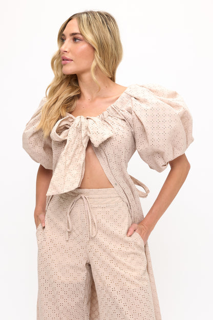 Cotton eyelet off shoulder top cape