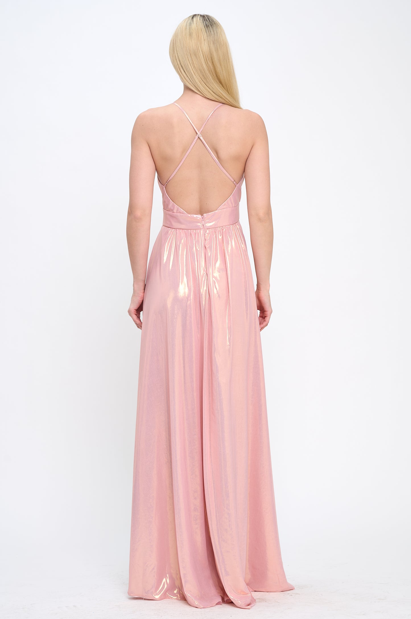 Irisistable iridescent ruffle slit maxi dress