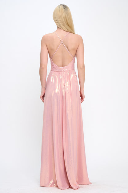 Irisistable iridescent ruffle slit maxi dress