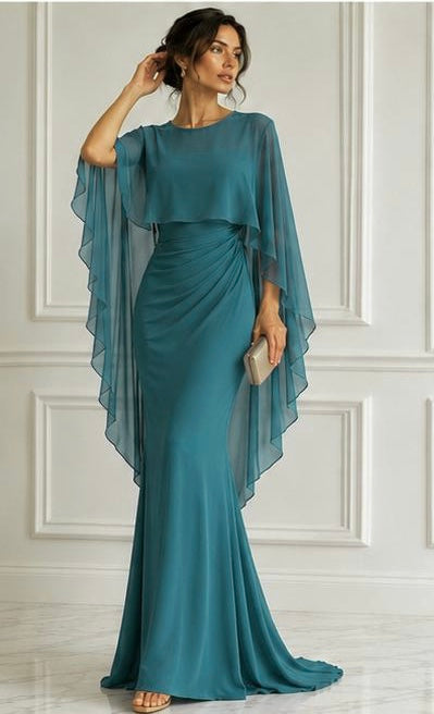 Chiffon maxi & detachable cape set
