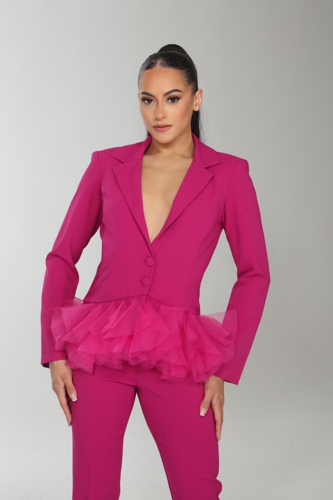 Tulle contrast jacket and pants suit set